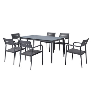Island Retreat Bali 7-Piece Contemporary Outdoor Patio Dining Set - Slate Grey Patio Furniture & Umbrella