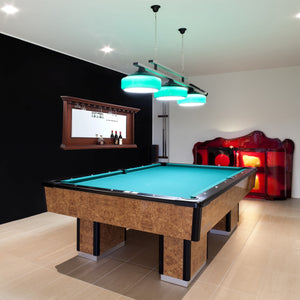 Hathaway Seville Back Bar Mirror - mirror hung on a dark wall above a slate pool table