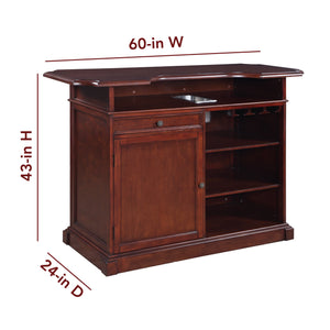 Hathaway Ridgeline 60-in Hardwood Home Bar with Storage - Mahogany Finish Game Room — dimension and specification diagram