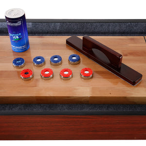 Hathaway Challenger Shuffleboard, Dark Cherry - eight pucks, shuffleboard wax and the sweep block