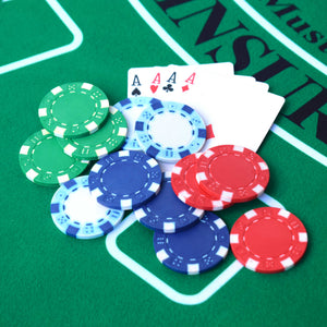 Hathaway No Limit Casino Table Top - poker chips and four aces on the printed casino felt