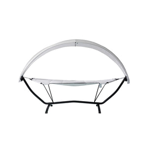 Island Retreat Sea Breeze Lounger - front elevation showing the arched canopy and steel base