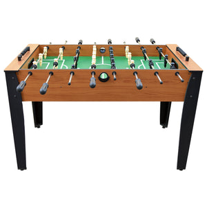 Hathaway Hurricane Foosball Table - front elevation showing the light cherry cabinet and ball return