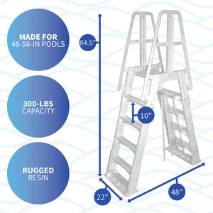 Blue Wave Premium A-Frame Ladder - 84.5 in high, 48 in deep, 22 in wide, 10 in rise; 48-56 in pools