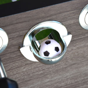 Hathaway Driftwood Foosball Table - chrome ball-return cup with a soccer ball inside