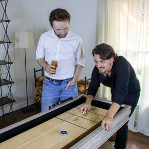 Hathaway Montecito 12-ft Shuffleboard Table - Driftwood Finish Game Room Table — shown in use (1)