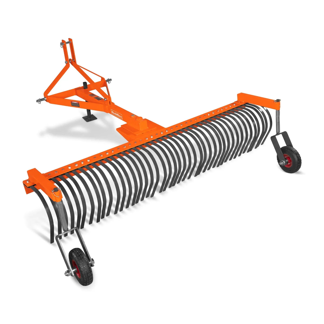 MechMaxx 84 inch 3 point landscape rake for tractor with bolt-on gauge wheels and 42 tines