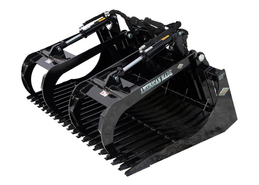 Top Dog brush grapple bucket on a skid steer clamping brush, from the grapple buying guide