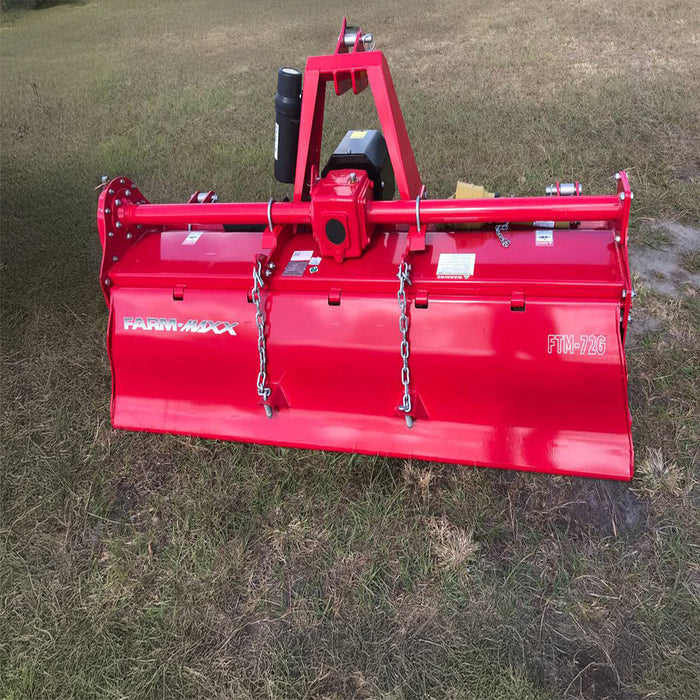 Farm-Maxx FTM 72-inch gear-drive rotary tiller for a tractor working a field