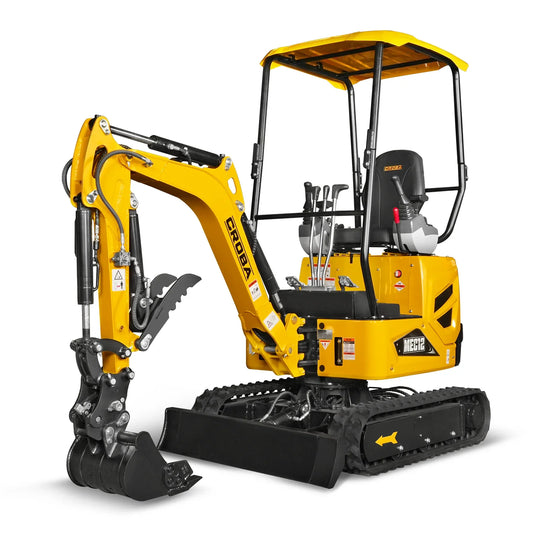 MechMaxx mini compact excavator with Kubota D722 diesel engine digging on a small farm — mini excavator buying guide