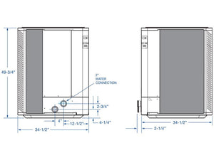 Raypak Professional Series pool heat pump dimension drawing with cabinet height and width