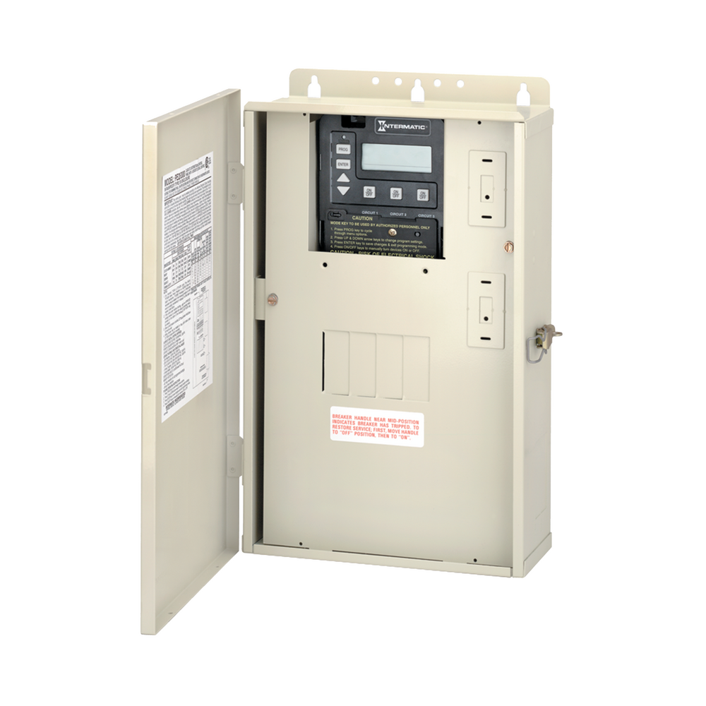 Intermatic PE25300 60A pool and spa load center, door open