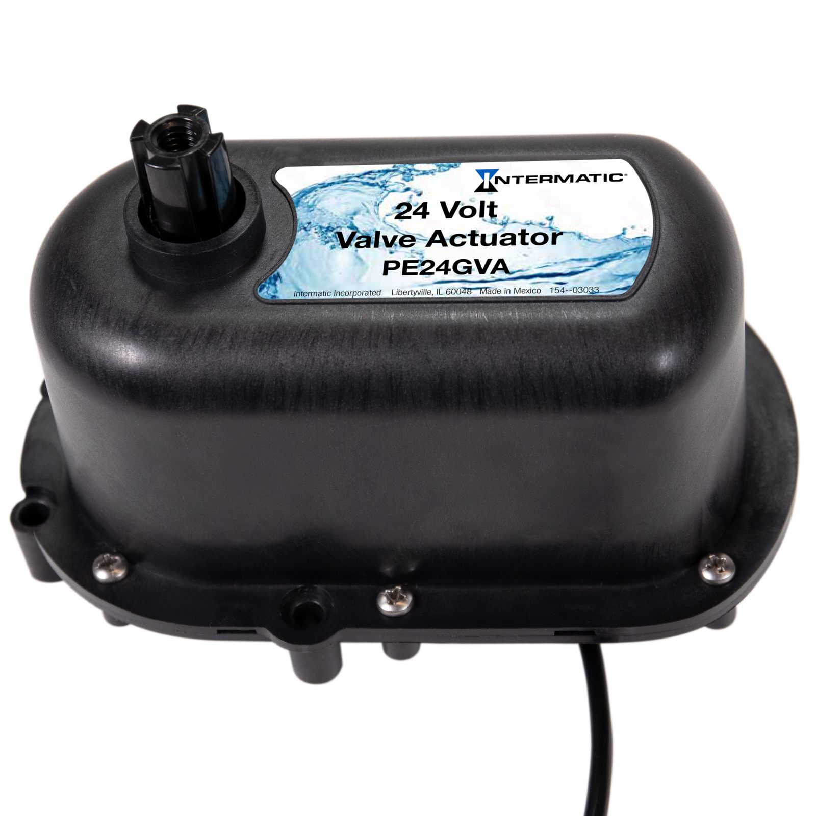 Intermatic PE24GVA 24 volt valve actuator, three-quarter view