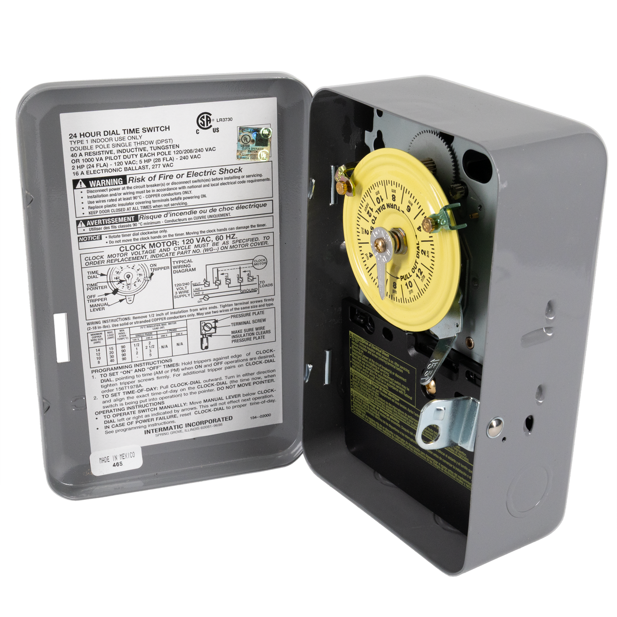 Intermatic T101 indoor time switch, open door angle view
