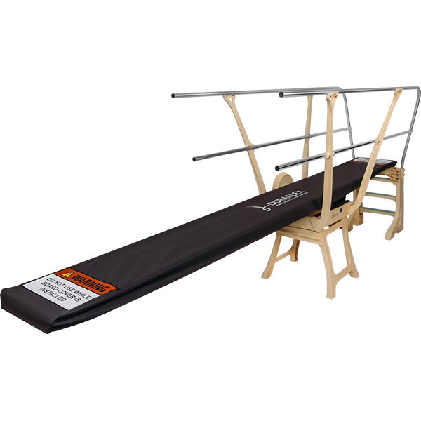 Duraflex 16 ft diving board cover — black cover fitted on a board and stand