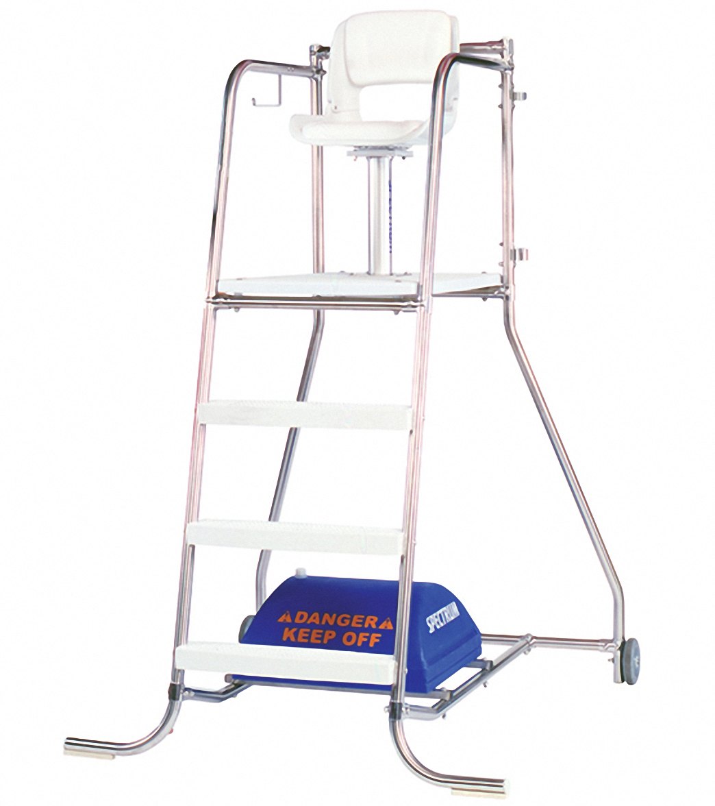Spectrum Aquatics Discovery lifeguard chair — front three-quarter view, shown with optional ballast