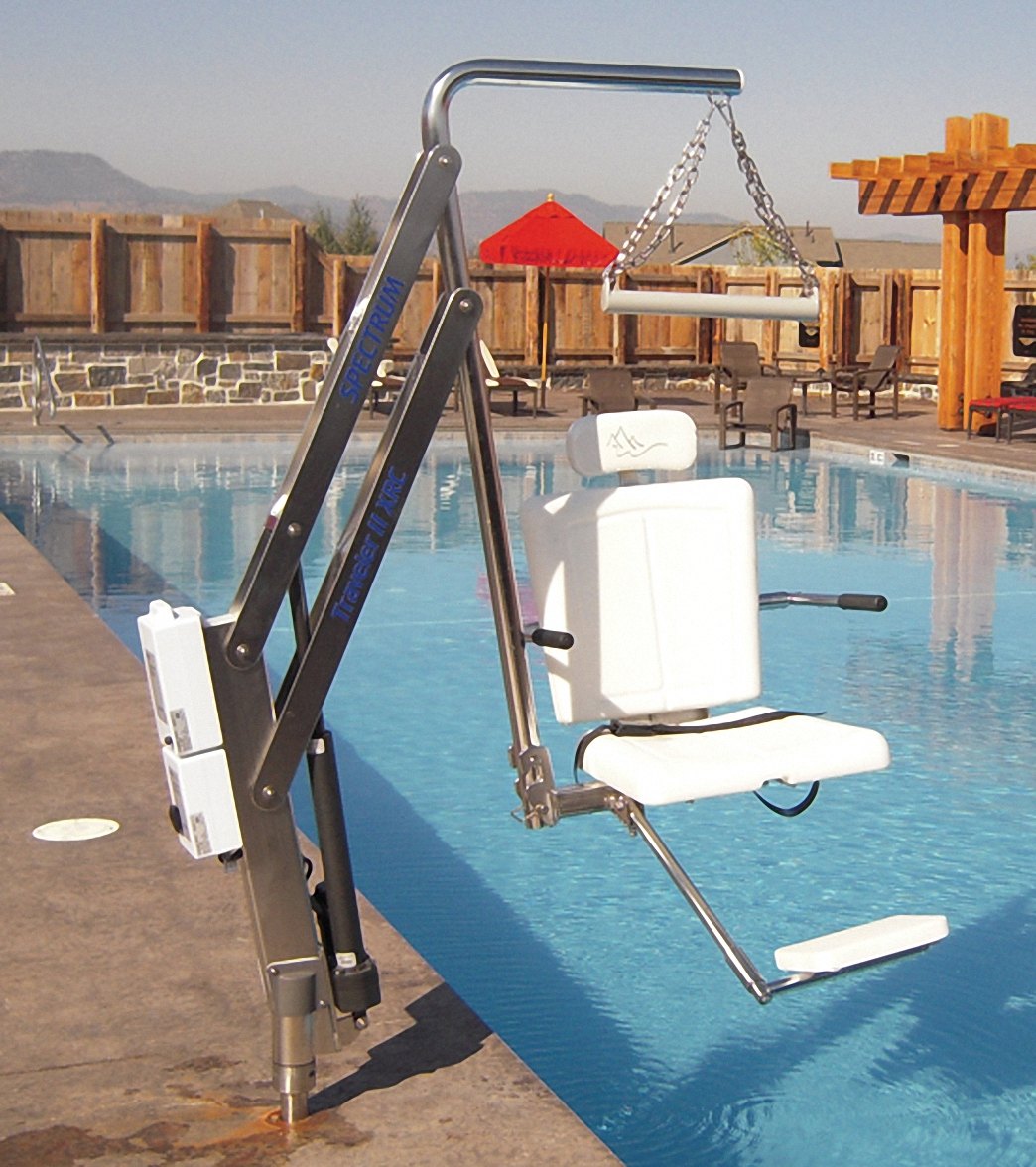 Spectrum Aquatics Traveler BP500 pool lift — lift on deck