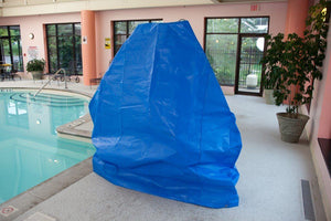 Spectrum Aquatics portable pool lift cover — cover on lift at pool