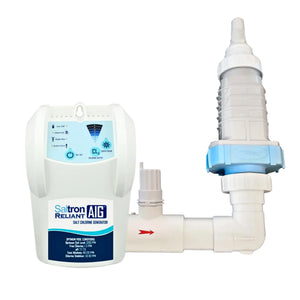 Solaxx Saltron Reliant AIG control box joined to the salt cell with union fittings