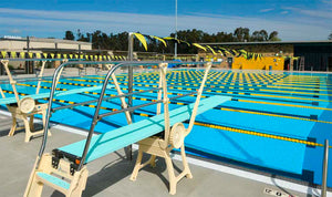Duraflex one-meter diving stand 1M — installed at an outdoor competition pool