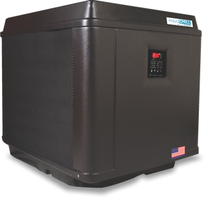 AquaComfort AquaChill pool chiller, side view showing the control display and cabinet vents