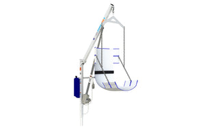 Aqua Creek Power EZ 2 pool lift — mast, arm and mesh sling, side view