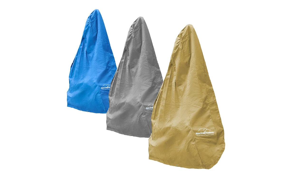 Aqua Creek Revolution-style lift covers — blue, gray and tan