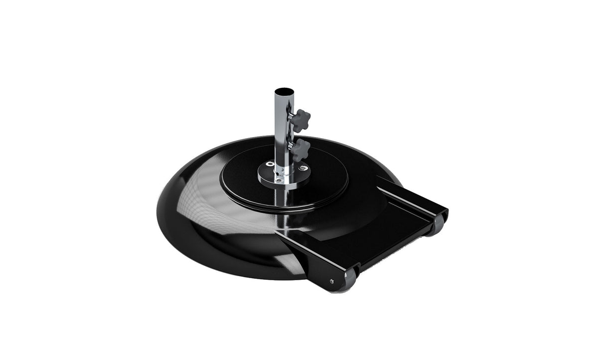 Ledge Lounger aluminum umbrella base, 100 lb black with wheels and 8 in stem