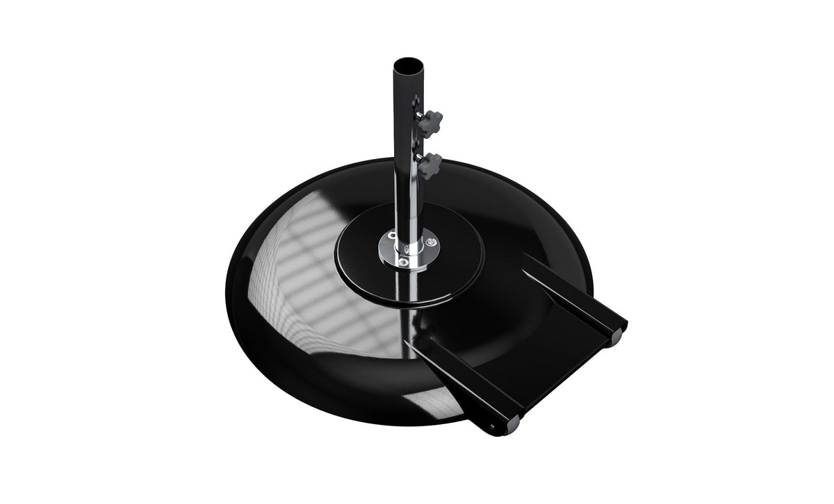 Ledge Lounger aluminum umbrella base, 150 lb black with 18 in two-piece stem