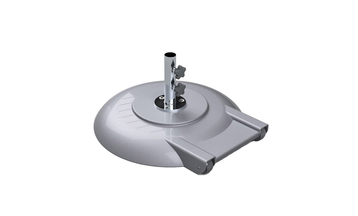Ledge Lounger aluminum umbrella base, 100 lb smoke with wheels and 8 in stem