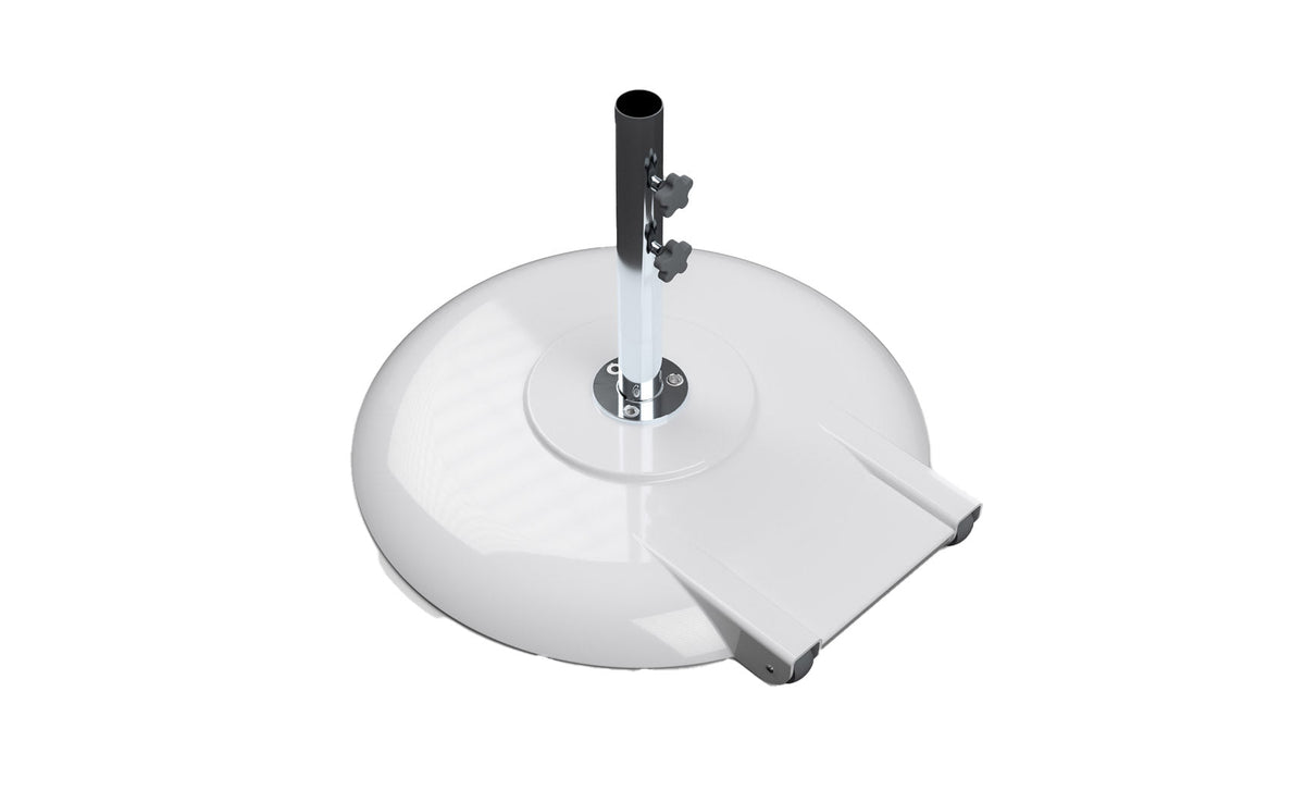 Ledge Lounger aluminum umbrella base, 150 lb white with 18 in two-piece stem