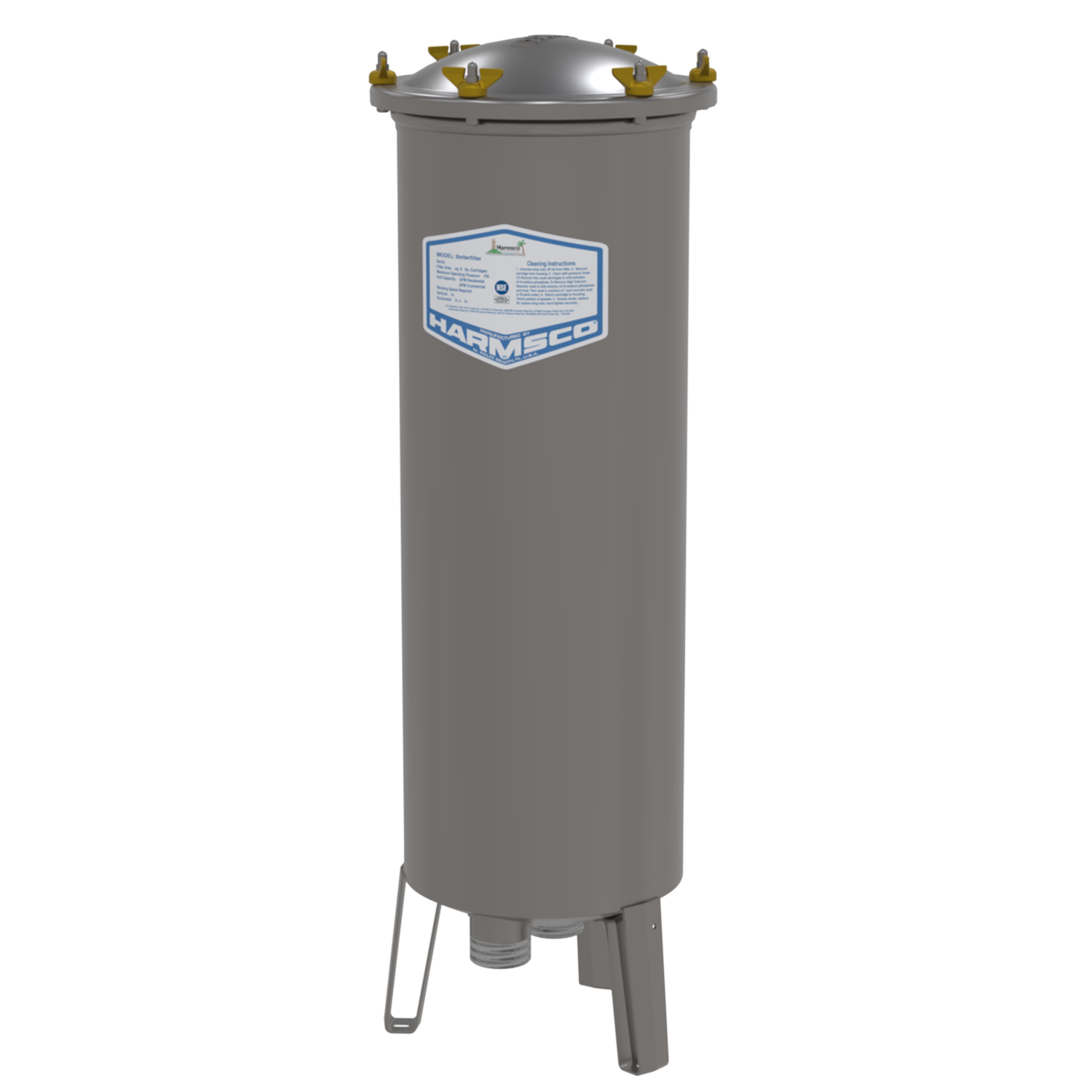Harmsco BetterFilter BF155SC single cartridge stainless pool filter, front view