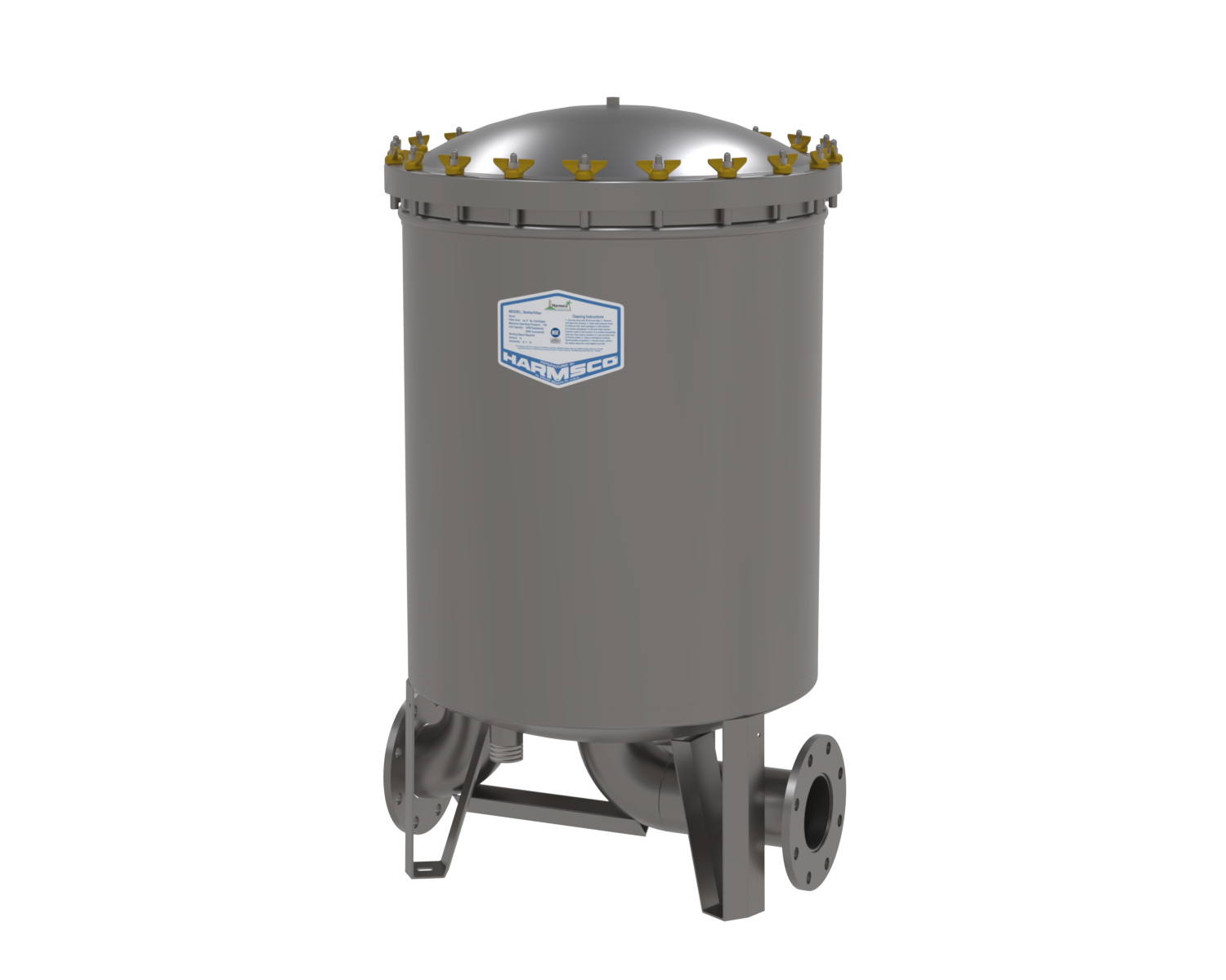 Harmsco BetterFilter BF850FL stainless commercial cartridge filter, front three-quarter view
