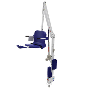Aqua Creek Neptune above ground pool and spa lift — white frame, blue seat