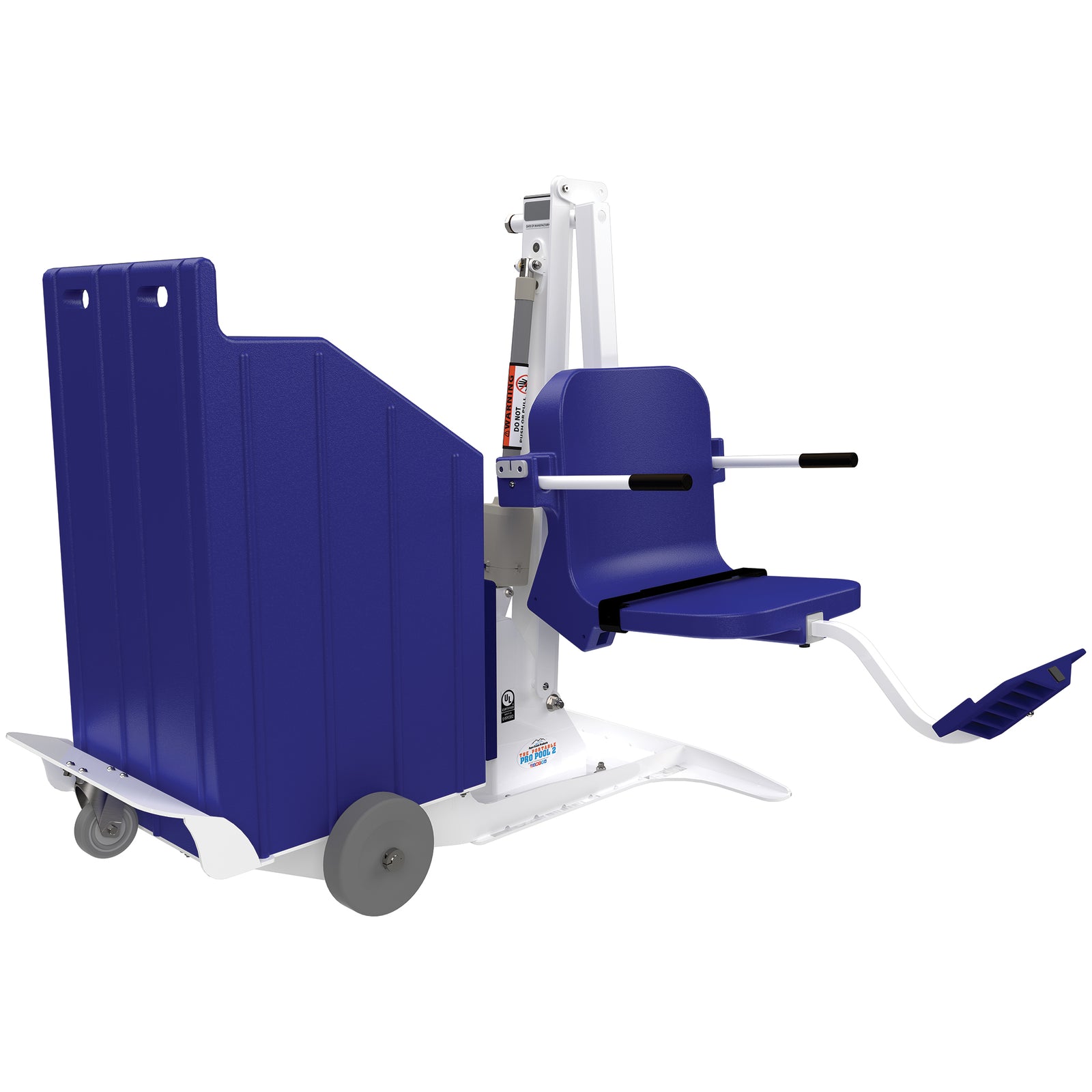 Aqua Creek Portable Pro 2 pool lift — white frame, blue ballast tank and seat