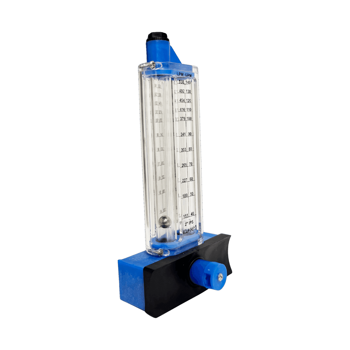 2" PVC Pool Flowmeter — close-up of the graduated scale