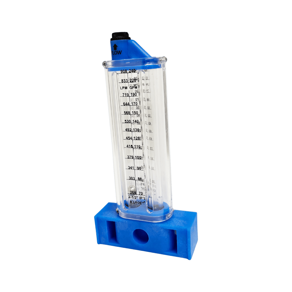 2-1/2" PVC Pool Flowmeter — the Vertical Mount option from the opposite side