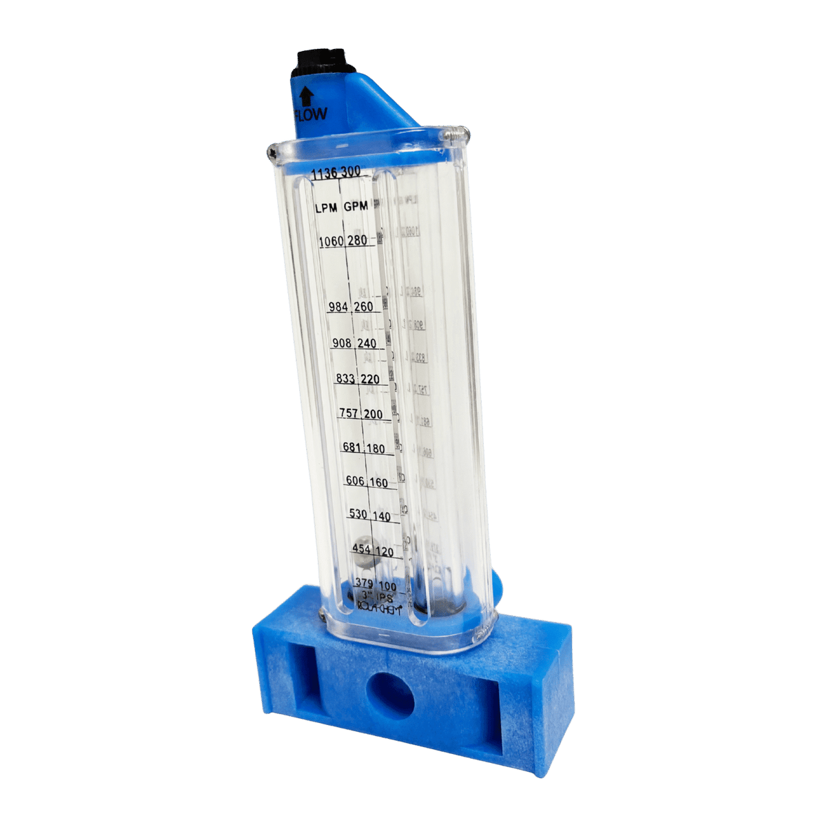 3" PVC Pool Flowmeter — the Vertical Mount option from the opposite side