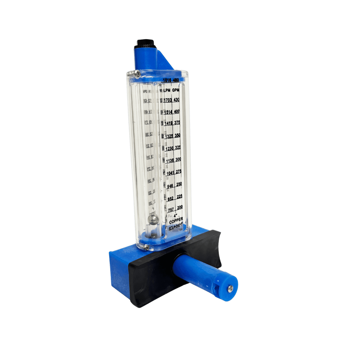 4" Copper Pool Flowmeter — the meter body with its saddle mounting block fitted