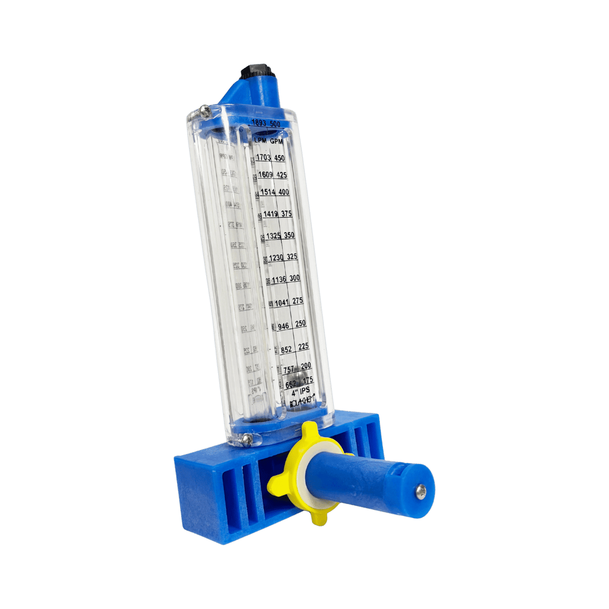 4" PVC Pool Flowmeter — the Vertical Mount option, detail view