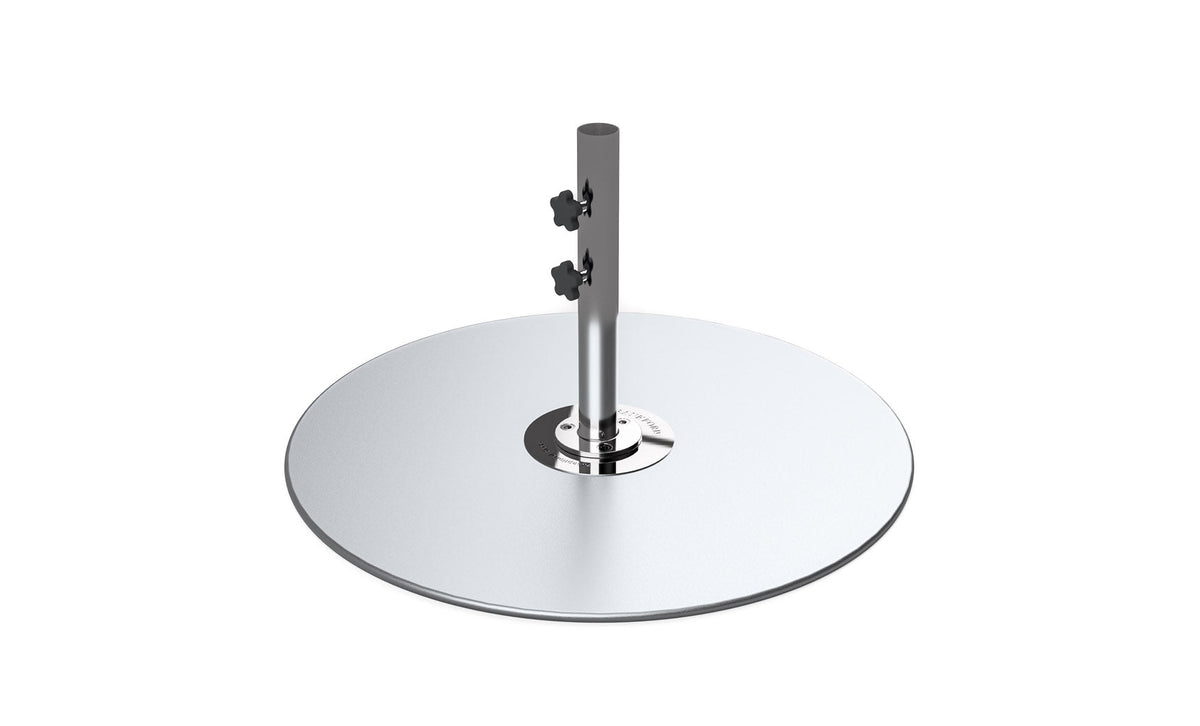 Ledge Lounger galvanized steel stack umbrella base, 36 in plate with 18 in two-piece stem
