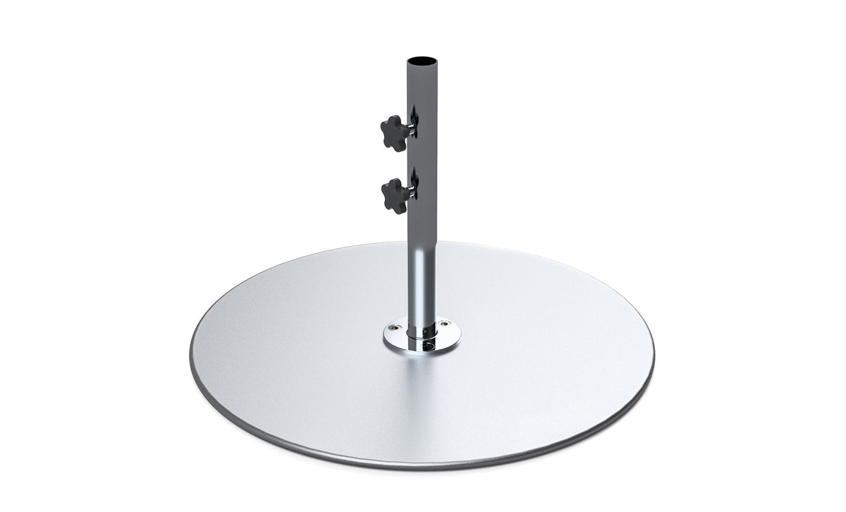 Ledge Lounger galvanized steel stack umbrella base, 30 in plate with 18 in stem