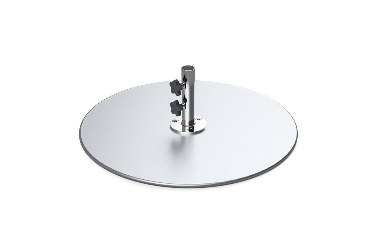 Ledge Lounger galvanized steel stack umbrella base, 30 in plate with 8 in stem
