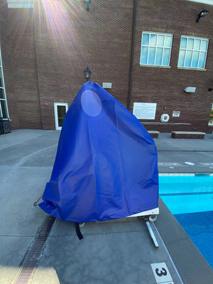 Spectrum Aquatics portable pool lift cover — cover fitted on a portable lift