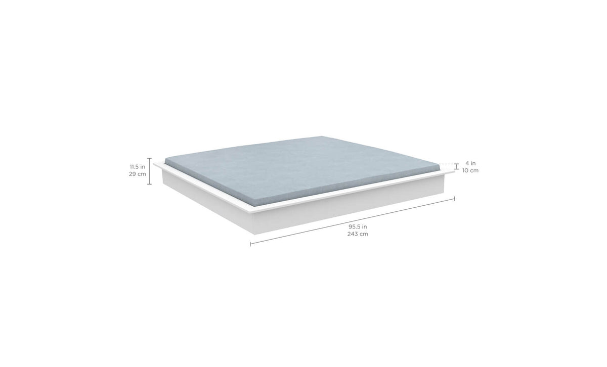 Ledge Lounger Echo Sunbed dimension drawing, 95.5 in wide and 11.5 in high