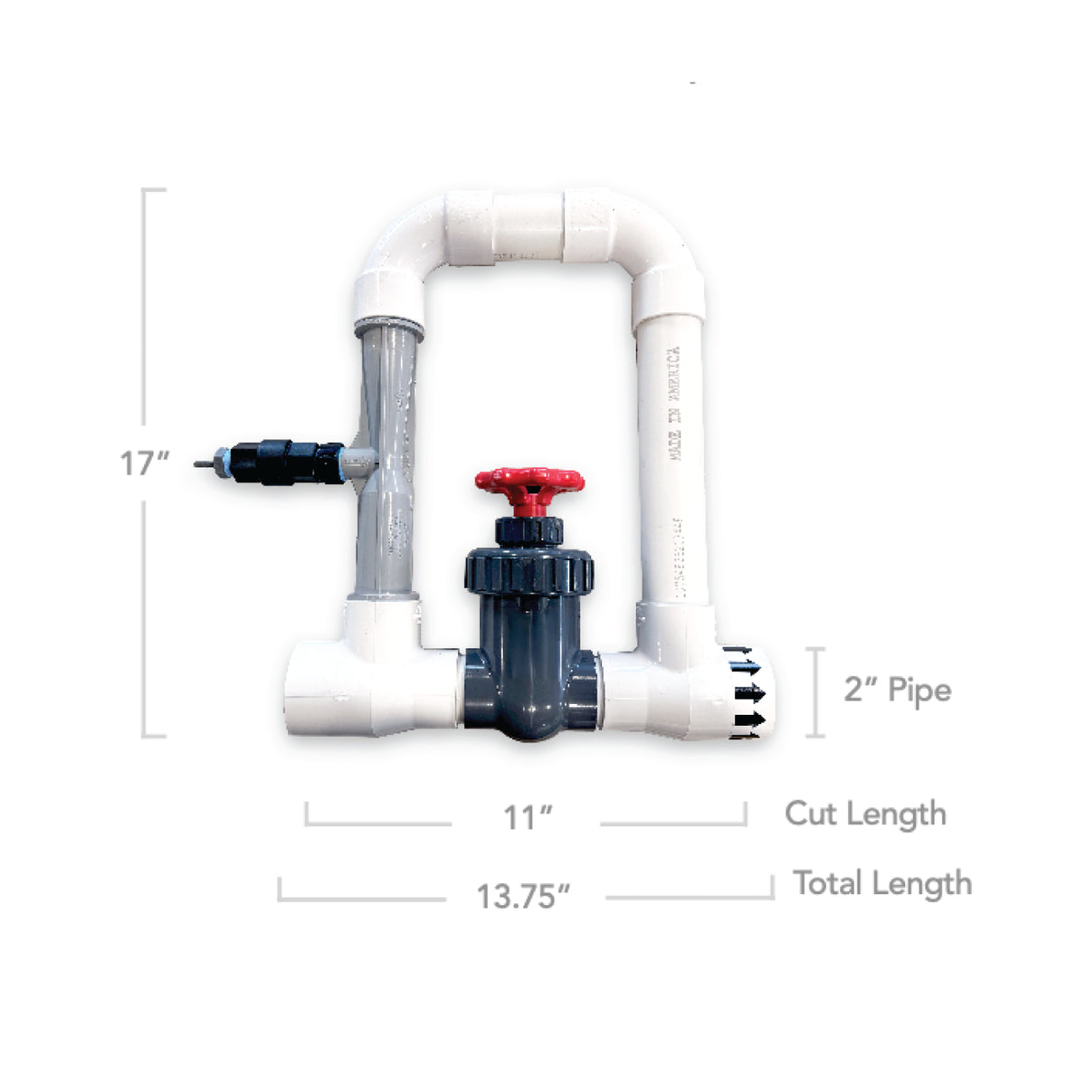 Clear Comfort Manifold Install Kit dimension drawing with cut length and 2 inch pipe fit