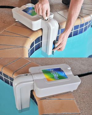 Pool Sentry M-3000 Automatic Pool Water Leveler — the leveler in place at the water's edge