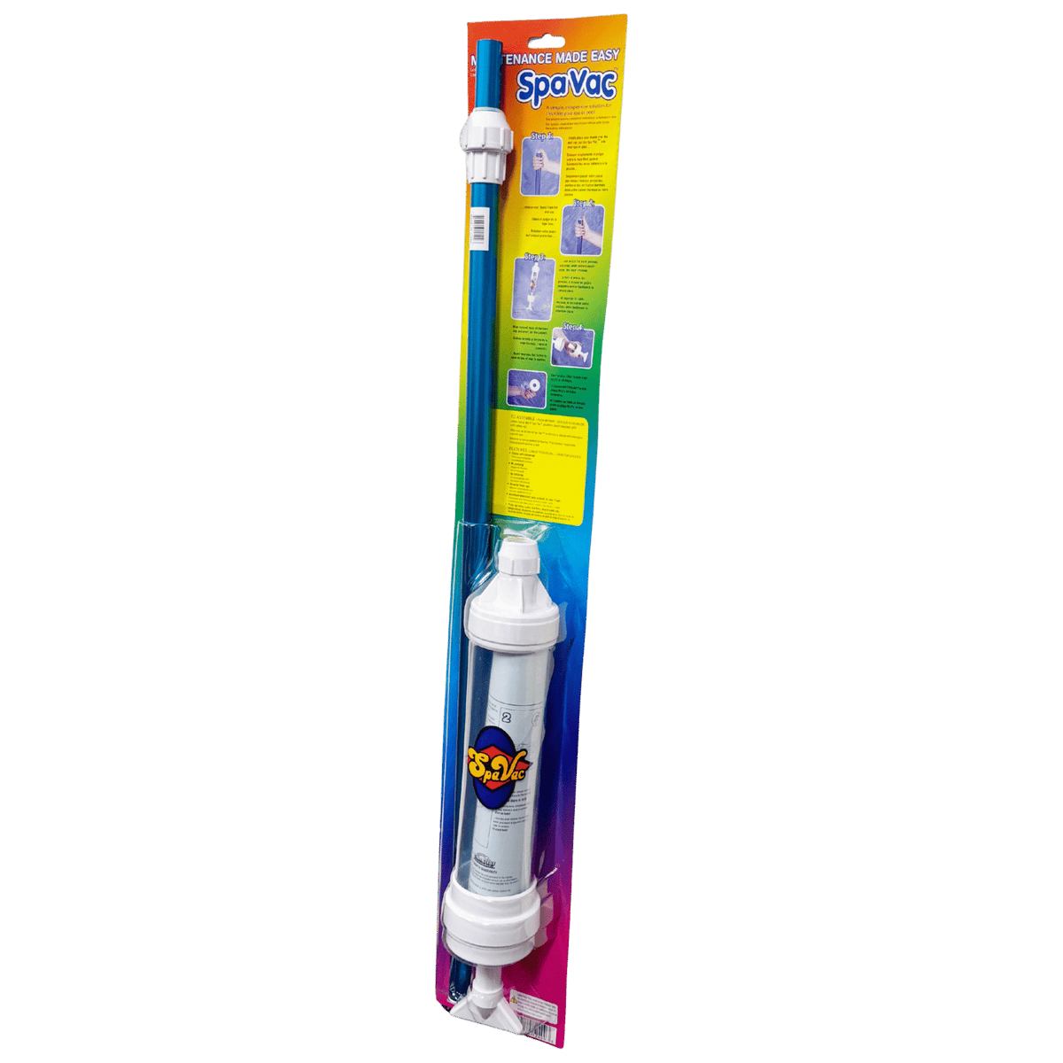 Spa Vac Handheld Spa and Hot Tub Vacuum — Blister Pack retail pack, reverse of carton