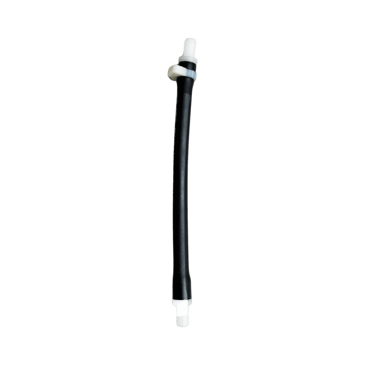 Pump Pinch Tube with Clamp and Fitting — the 8" Black Tygon — Acid option from the opposite side