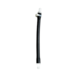 Pump Pinch Tube with Clamp and Fitting — the 8" Black Tygon — Acid option from the opposite side